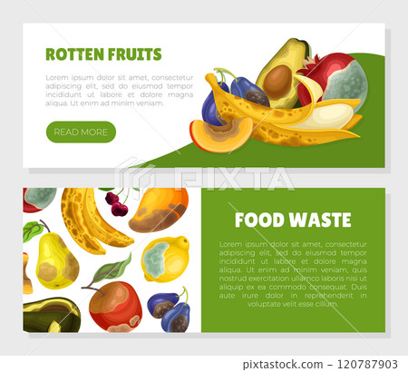 Rotten Fruit Banner Design with Stinky Crop Vector Template Rotten Fruit Banner Design with Stinky Crop Vector Template 120787903