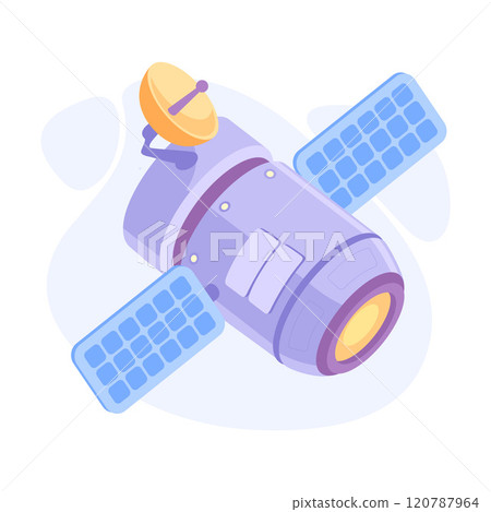 Satellite Wireless System with Antenna Flying in Outer Space Vector Illustration 120787964