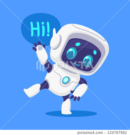 Robot and Modern Electronic Humanoid Machine Say Hi Greeting Vector Illustration 120787982