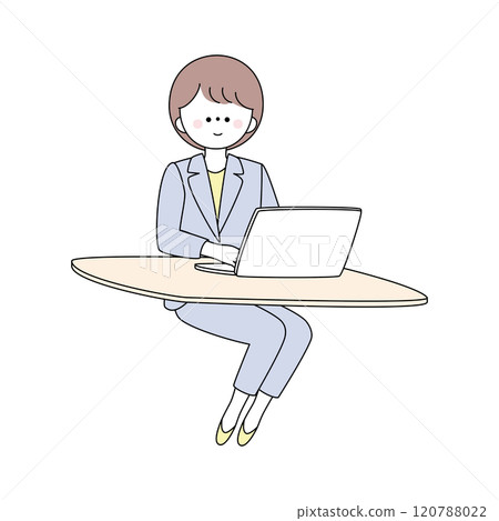 Illustration of a woman in a suit using a computer Illustration of a woman in a suit using a computer 120788022