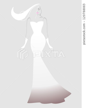 Young and beautiful girl in a long fantasy dress, standing on a gray background. Young and beautiful girl in a long fantasy dress, standing on a gray background. 120788083
