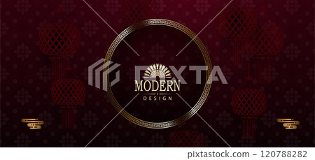 Happy Chinese New Year red dark textured illustration with air lanterns Happy Chinese New Year red dark textured illustration with air lanterns 120788282