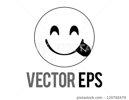 vector black outline smiley and tasting food face flat icon with tongue out 120788479