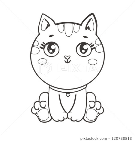 Adorable Cat Outline Illustration, Cute Cat Drawing. Line Art of Playful Kitten Sketch for Coloring Pages. Minimalist Cat Line Drawing for Kids and Adults 120788818