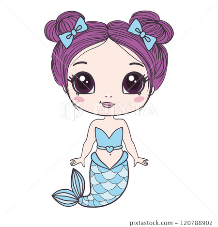 Beautiful little mermaid. Hand drawn vector illustration on a white background. Beautiful little mermaid. Hand drawn vector illustration on a white background. 120788902