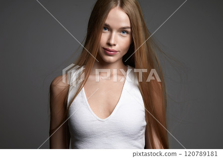 beautiful blond young woman. pretty smiling girl with Healthy Hair beautiful blond young woman. pretty smiling girl with Healthy Hair 120789181