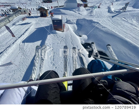Panoramic snow view in ski resort Val Thorens ,France. Alps mountains 120789419