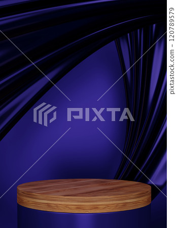 Dark blue geometric background, japanese style podium blue concept .3d rendering 120789579