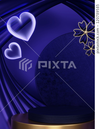 Dark blue geometric background, japanese style podium blue concept .3d rendering 120789585