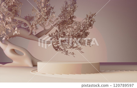 Fashion product background and stand light brown podium display with blank backdrops. Fashion product background and stand light brown podium display with blank backdrops. 120789597