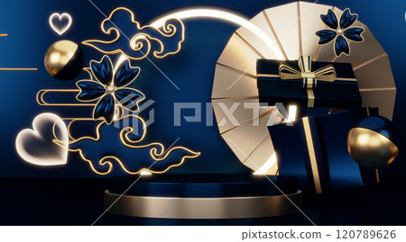 Dark blue geometric background, japanese style podium blue concept .3d rendering 120789626
