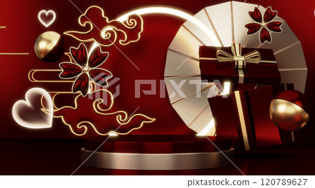 Red stage podium decoration suitable for products.3D rendering 120789627