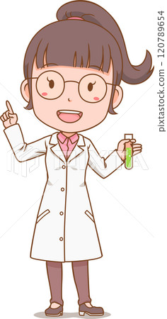 Cheerful Scientist Girl Holding Test Tube. Cheerful Scientist Girl Holding Test Tube. 120789654