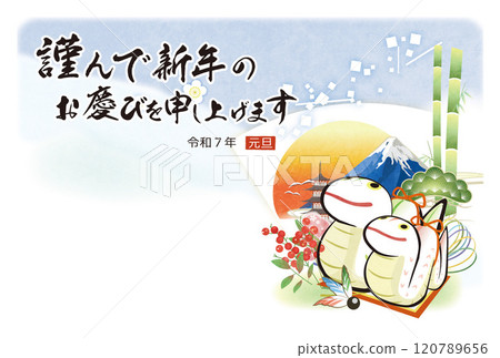 New Year 2025 Year of the Snake Postcard Template Illustration of two snakes smiling to welcome the New Year New Year 2025 Year of the Snake Postcard Template Illustration of two snakes smiling to welcome the New Year 120789656