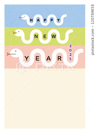 2025 年新年明信片模板與可愛的三蛇插圖 120789658