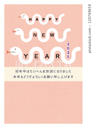 2025 年新年明信片模板與可愛的三蛇插圖 120789659