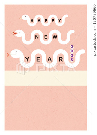 2025 年新年明信片模板與可愛的三蛇插圖 120789660