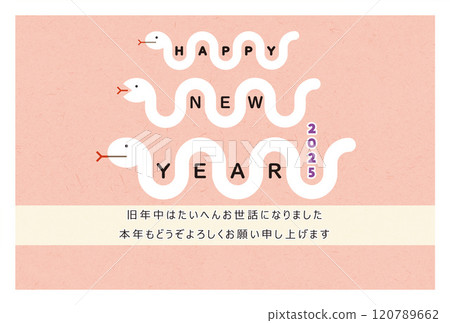 2025 年新年明信片模板與可愛的三蛇插圖 2025 年新年明信片模板與可愛的三蛇插圖 120789662