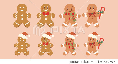 Cute gingerbread man with smile face for Christmas set. Cute gingerbread man with smile face for Christmas set. 120789797