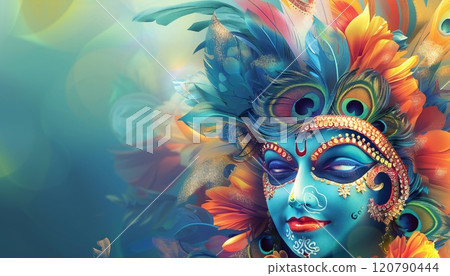 A colorful, abstract design background depicting the joyful celebration of Krishna Janmashtami 120790444