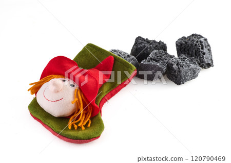 Befana Coal candies for Bad Kids isolated on a white background Befana Coal candies for Bad Kids isolated on a white background 120790469