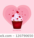 Pink cupcake with hearts. 120790650