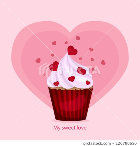 Pink cupcake with hearts. 120790650