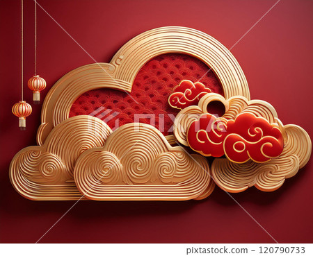 Decorative Chinese Cloud Motifs with Ornamental Details 120790733