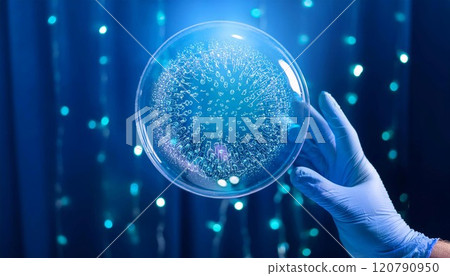 Exploring Microbial Structures With a Gloved Hand Under Bright Laboratory Lighting 120790950