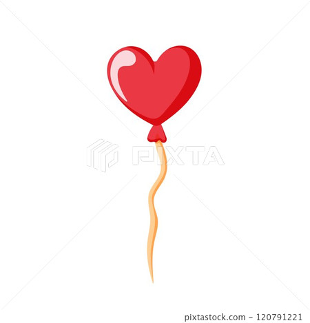 Heart shaped red balloon with a wavy string in cartoon style. Simple and cute illustration perfect for Valentines Day, romantic design and festive project. Isolated on white background. Heart shaped red balloon with a wavy string in cartoon style. Simple and cute illustration perfect for Valentines Day, romantic design and festive project. Isolated on white background. 120791221
