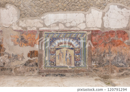 Neptune and Salacia wall mosaic in Herculaneum, Italy Neptune and Salacia wall mosaic in Herculaneum, Italy 120791294