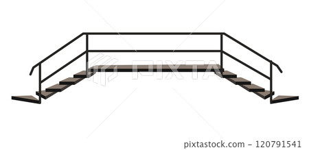 Stair with wooden steps. Ladder Sample with chrome railing side view isolated. Vector illustration on a white background. 120791541