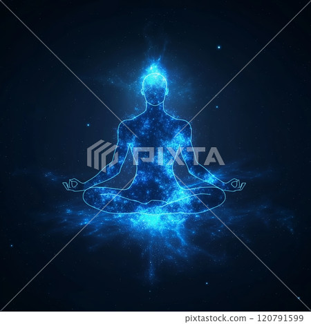 Glowing human in lotus yoga pose 120791599
