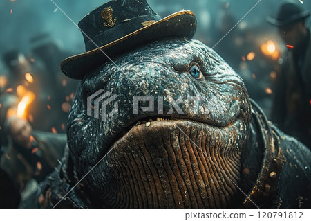 Whale sailor wearing hat 120791812