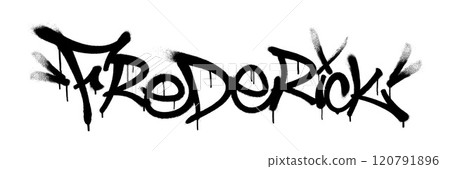 Sprayed Frederick name with overspray in black over white. Vector illustration. Sprayed Frederick name with overspray in black over white. Vector illustration. 120791896