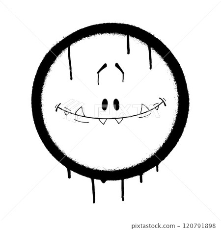 Graffiti emoticon. Smiling face painted with smudges of spray paint. Vector illustration 120791898