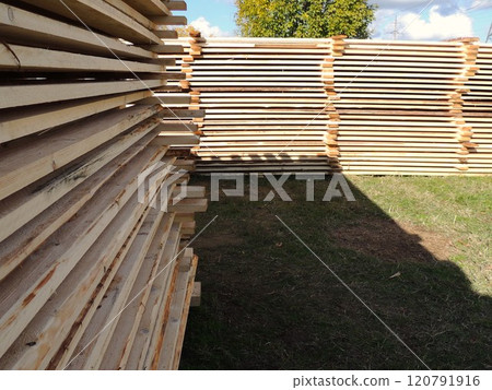 open-air board warehouse, storage and sale of building materials outdoors, production and storage of planed boards 120791916