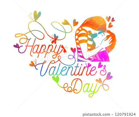 Couple kissing colored. Happy Valentine's Day card. hand drawn. Not AI, Vector illustration. Couple kissing colored. Happy Valentine's Day card. hand drawn. Not AI, Vector illustration. 120791924