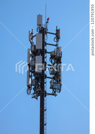 Cell Tower with Antennas and Communication Equipment Cell Tower with Antennas and Communication Equipment 120791950