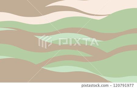 Minimalist abstract background with wavy, rippled stripes and sparse curves. Flowing, textured lines in trendy colors create a graphic look, perfect for posters, prints, or a modern, minimal design. 120791977