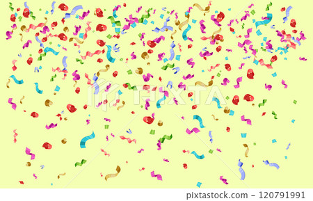 Faling confetti for festival background, birthday party invitation, carnival celebrate, glamour concert. Shiny colourful flying particle. Magic mosaic effect, romantic ceremony vibrant ornament. 120791991