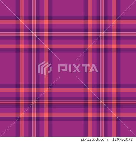 Single seamless vector pattern, workshop check texture fabric. Clothing tartan textile background plaid in pink and magenta colors. 120792078