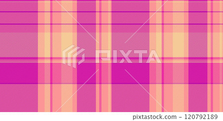 Flowing check fabric background, argyle tartan texture seamless. Open plaid pattern vector textile in red and magenta colors. 120792189