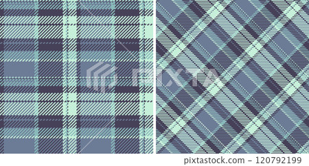 Background textile pattern of tartan check plaid with a seamless texture fabric vector. Set in sea colors in current fashion trend. Background textile pattern of tartan check plaid with a seamless texture fabric vector. Set in sea colors in current fashion trend. 120792199