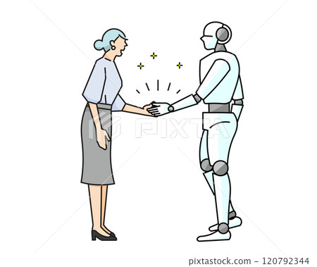 商務人士與機器人握手-啟動-開發團隊一起工作-插畫向量素材 120792344