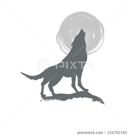 The wolf howls at the moon. Graphic design on a t-shirt. hand drawing. Not AI, Vector illustration. The wolf howls at the moon. Graphic design on a t-shirt. hand drawing. Not AI, Vector illustration. 120792345
