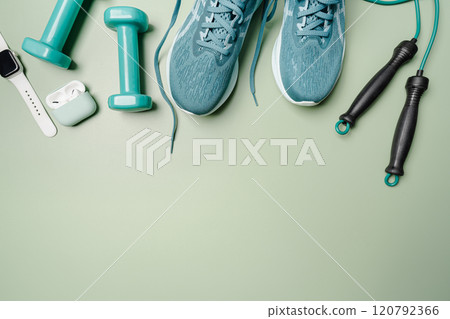 Workout flat-lay with sneakers Workout flat-lay with sneakers 120792366
