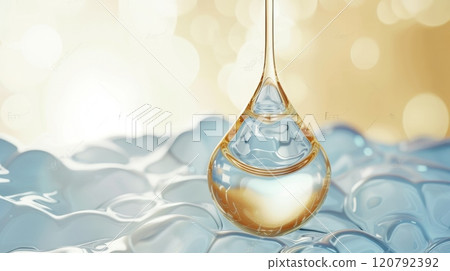 An Elegant Water Drop and a Rippling Surface illuminated by Soft Gentle Light, creating a soothing atmosphere 120792392