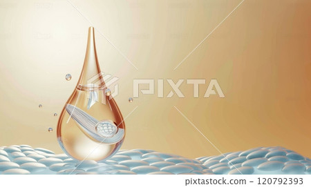 An Elegant Water Drop and a Rippling Surface illuminated by Soft Gentle Light, creating a soothing atmosphere 120792393