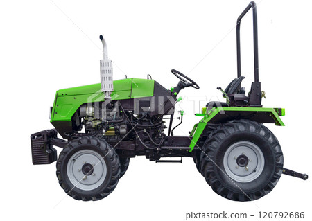 Mini tractor isolate. Farm tractor for agricultural work on empty background 120792686